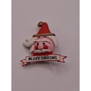 Vintage Unmarked Polymer Christmas Santa Brooch Pin Whimsy Fun